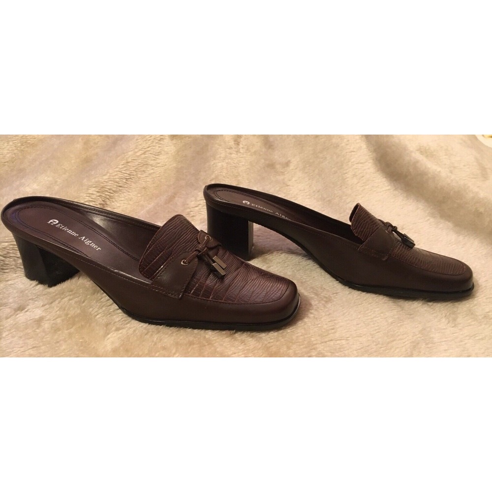 Etienne Aigner Leather Shoes Womens 7 M Sharon Brown Slipon Tassel excellent